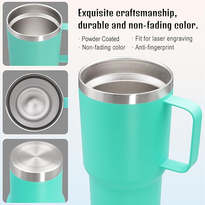 20 oz Tumbler with Handle and Lid, Stainless Steel Tumbler Insulated Travel Coffee Mug, Spill Proof Double Wall Vacuum Tumbler Cup Keep Drink Hot & Cold, Light Blue, 6 Pack