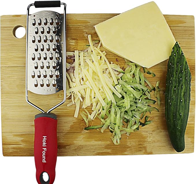 Hoki Found Cheese Grater - Stainless Steel Coarse Zester - Kitchen Food Grater - Red