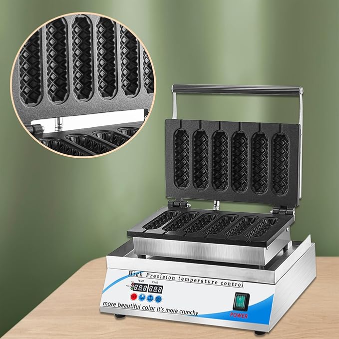 Electric Hotdog Waffle Maker Machine Corn Dog Maker 6 Slice Non-Stick Stainless Steel Waffle Baker Machine