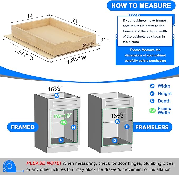 WelFurGeer Soft Close Pull Out Drawers for Cabinets, 14" W x 22" D Pull Out Cabinet Drawer with Heavy Duty Slides, Pull Out Cabinet Organizer, Cabinet Roll Out Drawers, Pull-Out Home Organizers