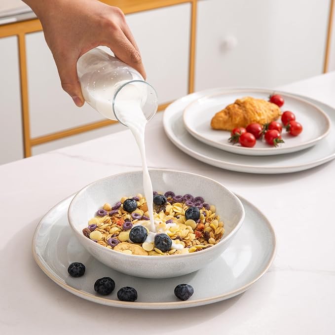 AmorArc Ceramic Dinnerware Sets,Handmade Reactive Glaze Stoneware Plates and Bowls Set,Highly Scratch Resistant | Dishwasher & Microwave Safe Dishes Set,Service for 6 (18pc)