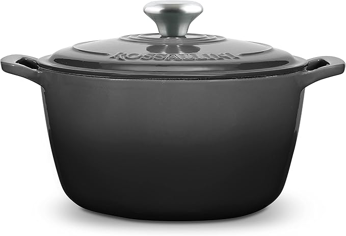Signature Enameled Cast Iron Dutch Oven, Non-Stick Serving Pot with Tight Fitting Lid for Perfect Roasting, Baking, Sauteing, and Bread Making | 3.5Q (3.3L) - Oyster Grey