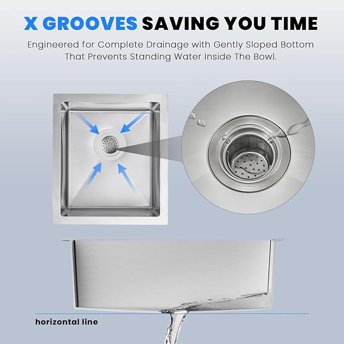 POPFLY 15x17 Inch Undermount Bar Prep Sink, 15” Undermount Rectangle Kitchen Sink, 304 Stainless Steel Single Bowl Small Kitchen Rv Sinks, Brushed