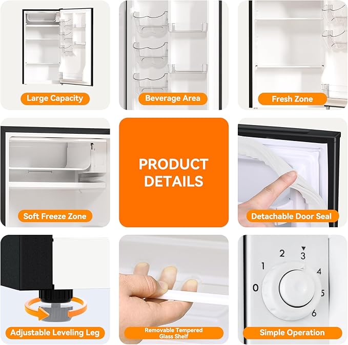 Frestec 3.2 Cu. Ft. Mini Fridge with Freezer Small Refrigerator, for Bedroom, Single Door, Energy Saving, Low Noise,for Office (black)