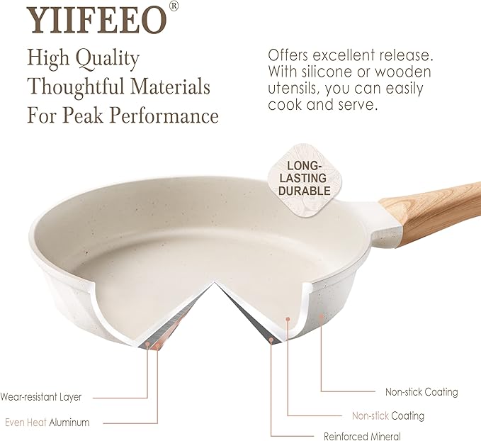 Non Stick Frying Pans - Granite Frying Pan Set Nonstick Frying Pan with Lid Egg Pan Omelette Pans for Cooking Pan Set, Kitchen Skillet Set Induction Cookware Chef's Pan Gift, 8", 9.5" &11"