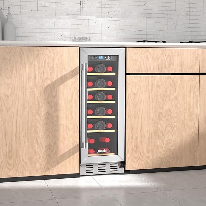 19 Bottles Wine Fridge,12 Inch Wine Cooler with Single Zone, Built-in or Under Counter,41-64°F Thermostat, LED Digital Touchscreen, Triple-Layer Tempered Glass, Wine Storage for Home