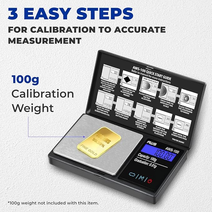 Series Digital Pocket Weight Scale, Stainless-Steel Backlit LCD 100g x 0.01g, (Black), AWS-100-Black - AMERICAN WEIGH SCALES