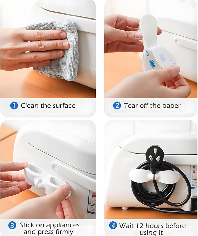 4 Pack Upgraded Cord Organizer for Kitchen Appliances with Self Adhesive Mount - Stick On Cord Organizer for Appliances, Cable Cord Holder Cord Winder for Blender, Mixer, Toaster, Air Fryer (White)