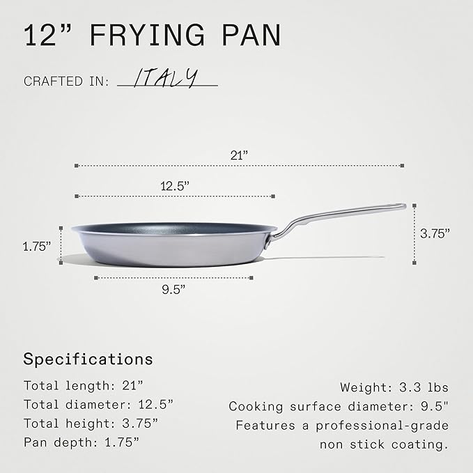 Made In Cookware - ProCoat 12" Non Stick Frying Pan (Graphite) - 5 Ply Stainless Clad Nonstick - Professional Cookware - Crafted in Italy - Induction Compatible