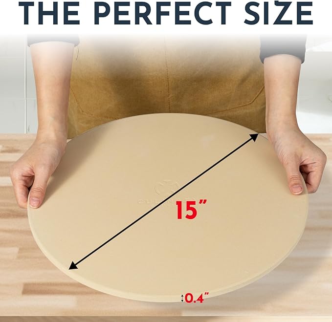Culinary Couture 15 inch Round Pizza Stone for Oven - Large Pizza Stone for Grill, Cordierite Stones for Bread, Calzone, Cookies - Pizza Making Kit