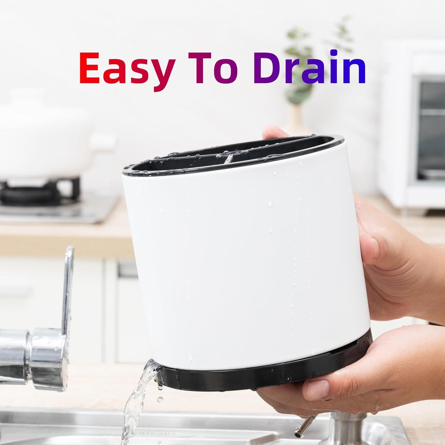 Kitchen Utensil Holder Silverware Organizer 360°Rotating For Counter Organizer Stainless Steel Storage Silverware Caddy 3 Compartment Flatware Spoon Spatula Tool Cutlery Container（White）