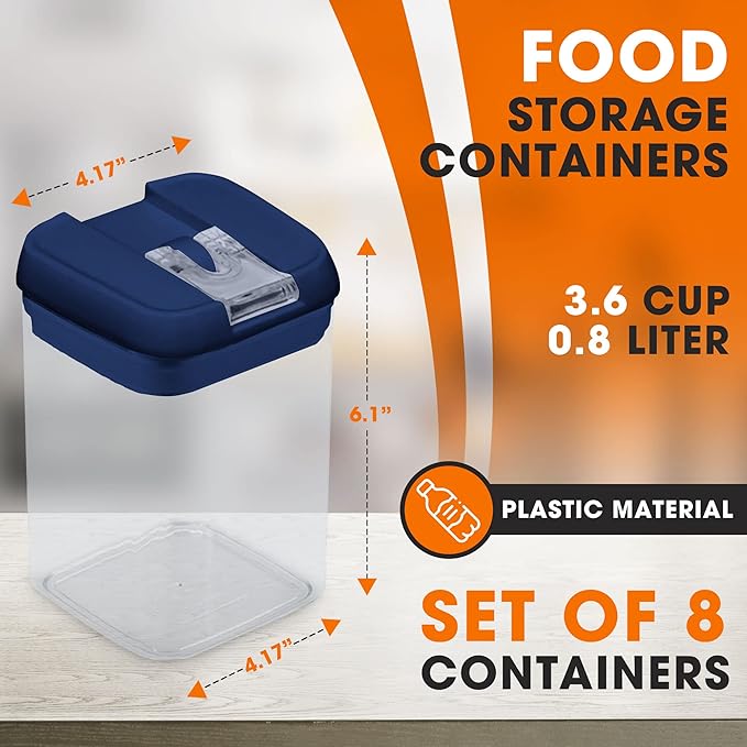 Cheer Collection Airtight Food Storage Containers, Kitchen Storage Containers for Pantry, Set of 8 Food Containers with Lids Airtight, Pantry Storage Containers & Organizers with Lids, Navy Blue
