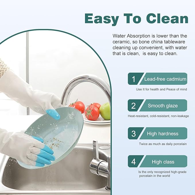 Yoshy 16-Piece Green Bone China Dinnerware with Lightweight Durable Chip Resistant Design Service for 4