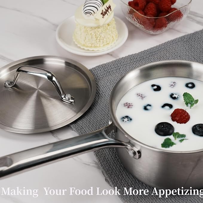 2 QT Saucepan with Lid,3-Ply Stainless Steel Saucepan,Professional Grade Cookware,Induction Compatible