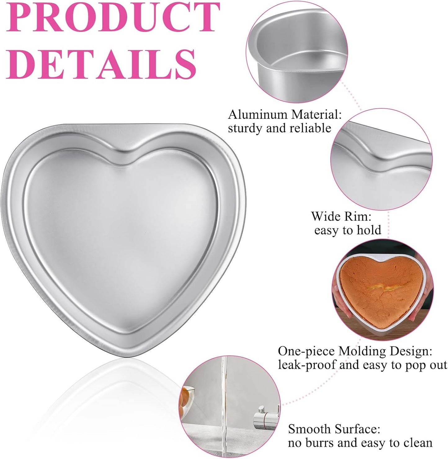 2Pcs Heart Shape Cake Pans, Aluminum Heart Cake Mold, Reusable 10 inch Cake Pan for Baking DIY for Wedding Birthday Family Occasions