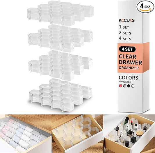 Honeycomb Separator Adjustable Drawer Organizer Divider for Underwear Belt-Scarf Socks Organizer (White(4pcs))