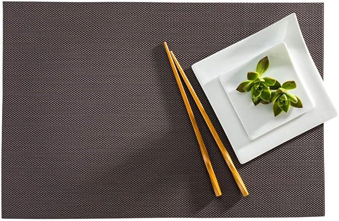 Restaurantware Carmel Mesh 16 x 12 Inch Table Placemats Set Of 6 Woven Washable Placemats - Heat Tolerant No Stain Black Vinyl Kitchen Placemats Slate Design Easy To Clean