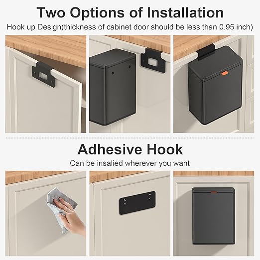 Mbillion Kitchen Compost Bin Hanging Trash Can with Lid 1.05 Gallon Stainless Steel Garbage Can for Kitchen Cabinet Door Mounted Trash Can Under Sink Door RV Bathroom,Brushed Black