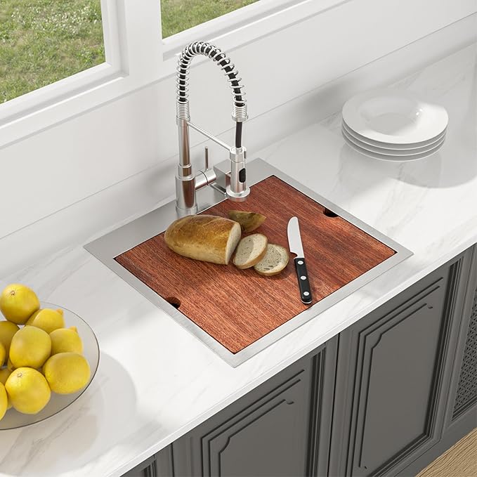 Lordear 21x20x10 Inch Drop in Kitchen Bar Sink - 16 Gauge Stainless Steel Single Bowl Workstation, Topmount Over Counter, for Wet Bar/Prep/Small Kitchen with Cutting Board