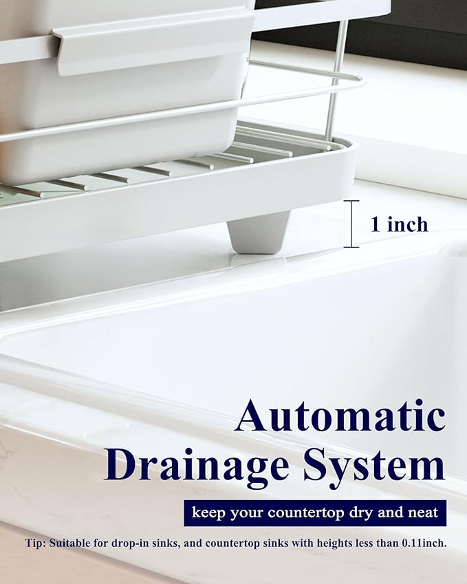 Kitsure Dish Drying Rack for Kitchen Counter, Stainless Steel Sink Organization and Storage Essentials with Cutlery Holder, Home and Appartment Decor, 12''W x 15.5''L, Silver