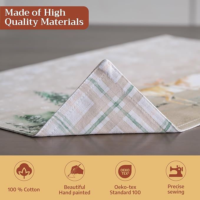 Maison d' Hermine Placemats Set of 4 100% Cotton Washable Cloth Place Mats, Reusable Table Mats for Thanksgiving Christmas Decorations Kitchen Dining Party Wedding (Deer in The Woods, 13" x 19")