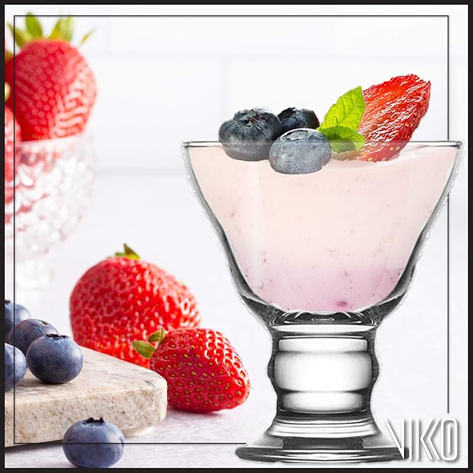 Vikko Ice Cream Bowls, Set of 6 Dessert Bowls, Thick and Durable Ice Cream Sundae Bowls, Dessert Cups for Pudding, Fruit, and More, Large Size 8.75 Ounce, Dishwasher Safe