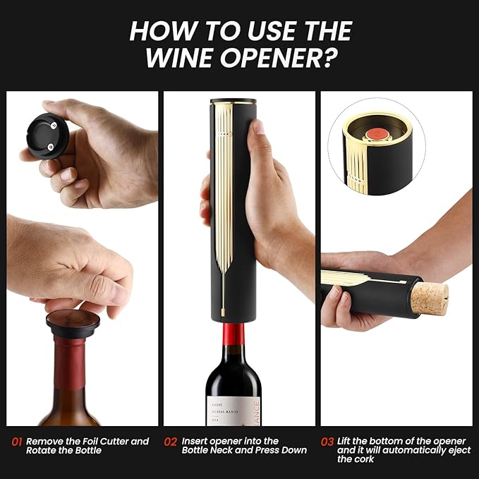Electric Wine Bottle Opener with Charging Base & Built-in Foil Cutter – Rechargeable Intelligent Touch-Activated Automatic Corkscrew – Luxury Christmas Wine Gifts for Women, Men, Seniors