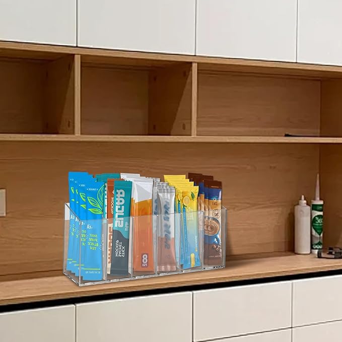 Drink Packet Organizer, Water Drink Packet Holder with Removable Divider, Water Flavor Packet Organization Container for Kitchen Organizers and Storage