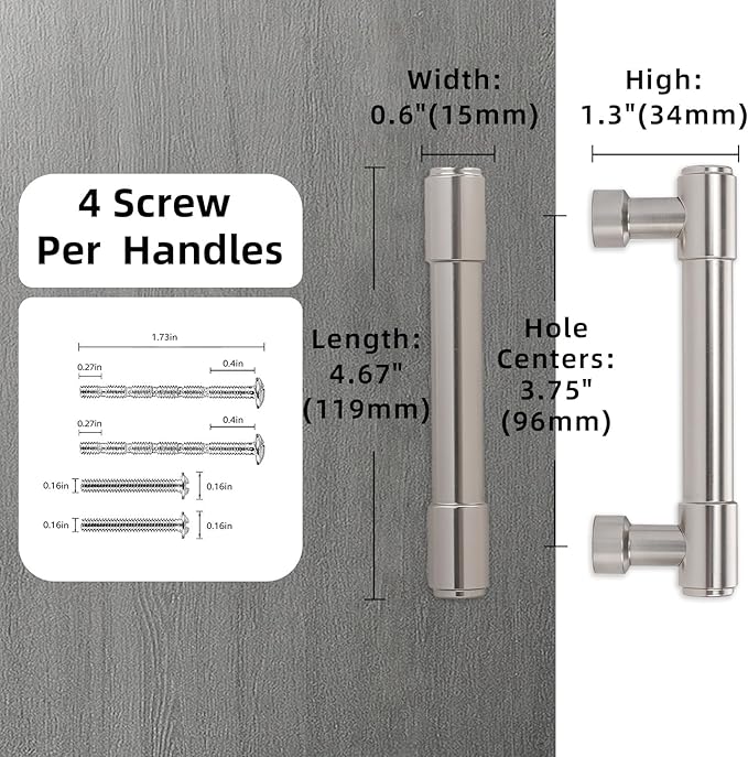 10 Pack Brushed Satin Nickel Cabinet Pulls 3.75 Inch(96mm) Hole Centers Kitchen Cabinet Handles Drawer Pulls