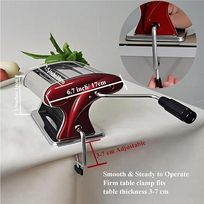 XINGYUEXUAN Manual Pasta Maker - Stainless Steel Noodle Machine with 2mm/4mm Cutters, Hand Crank for Homemade Spaghetti & Fettuccine
