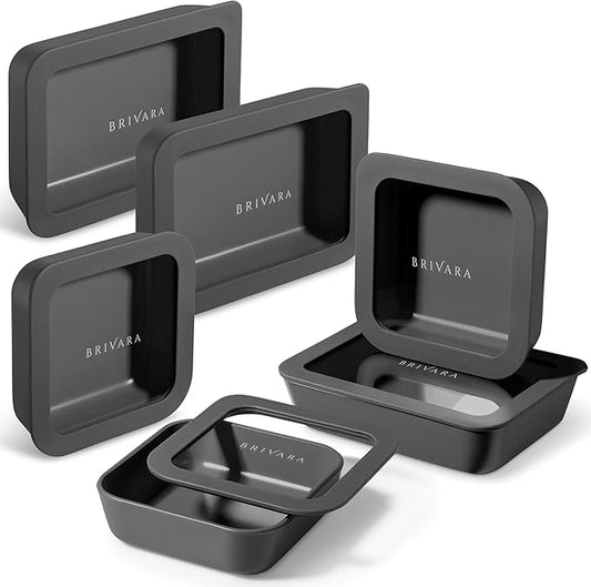 Ceramic Coated Glass Food Storage Container | No PTFE, PFOA, PFAS, and BPA | Reusable Non Toxic Meal Prep Container with Glass Lid | Easy To Store | 6 Piece Food Prep [Onyx]