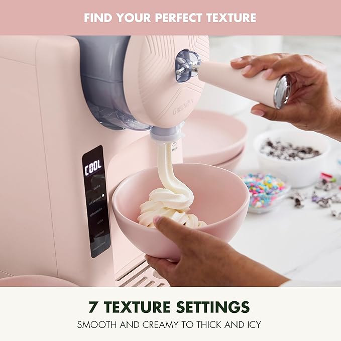 GreenPan Frost Ice Cream Machine & Frozen Drink Maker, Soft Serve, Slushie, Milkshakes & Cocktails, No Freezer Needed, 15-in-1, 7 Textures, Quiet & Rapid, Easy Clean, Family Size, Strawberry Pink
