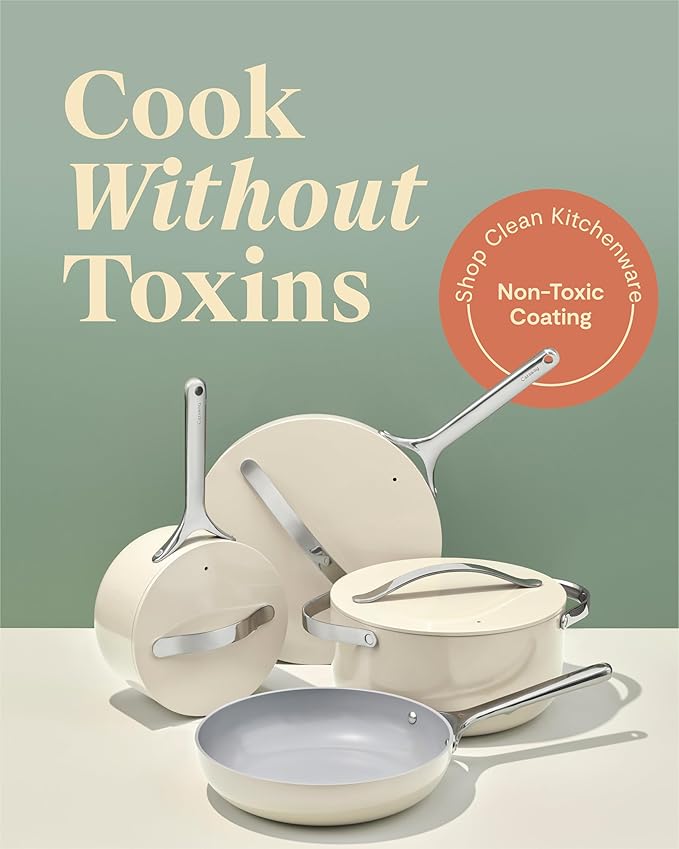 Caraway Nonstick Ceramic Cookware Set (12 Piece) Pots, Pans, Lids and Kitchen Storage - Non Toxic - Oven Safe & Compatible with All Stovetops - Gray