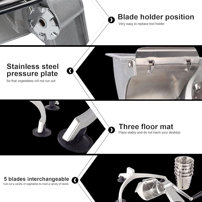 Vegetable Cutter Grater, Roller Type Cheese Chopper, Hand Crank Kitchen Grater, Multi Functional Kitchen Mandoline for Potato, Onion, Cucumber