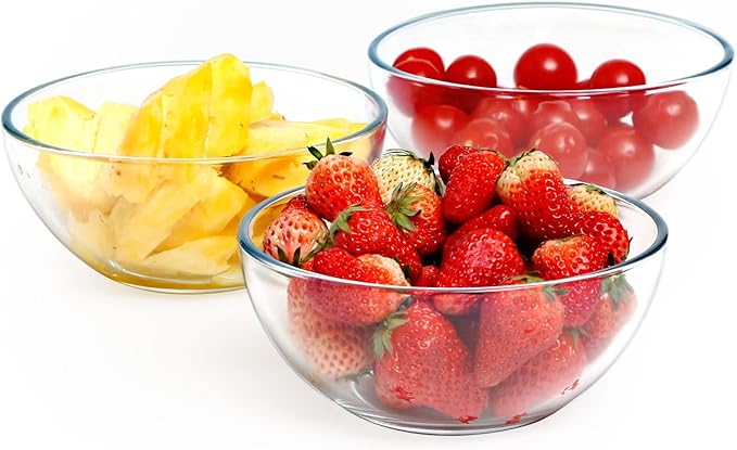 NUTRIUPS 6 Inch Glass Bowls, Small Glass Bowl Set, Clear Tempered Glass Salad Bowls for Kitchen Microwave and Oven Safe