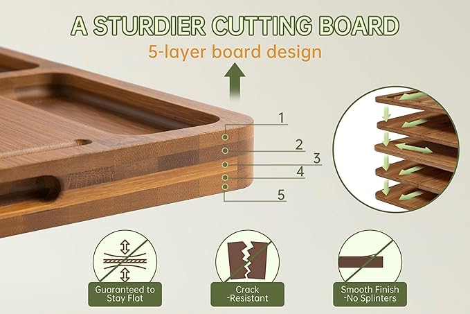 Cutting Board for Kitchen,Thickened Bamboo Cutting Board with Juice Groove, Large Butcher Block with Handle,Wooden Charcuterie Chopping Board for Prep & Serving Tray, 16.93" x 12.99" x0.98"