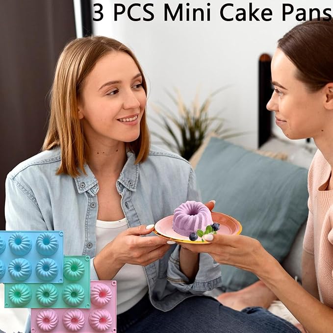 3Pcs Silicone Bundt Cake Pan, 6-Cavity Nonstick Baking Molds,Mini Jello Molds Silicone,Mini Bundt Cake Pans, Cupcake Mold for chocolate, Donut, Jelly