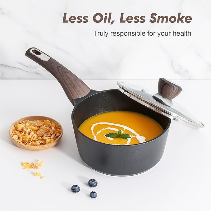 SENSARTE Non Stick Pots and Pans Set, Non toxic, Healthy Kitchen Induction Cooking Cookware Set with Frying Pans & Saucepan, PFOA PFOS APEO Free, Black, 14 pcs