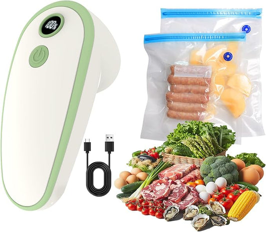 New Handheld Vacuum Sealer for Food storage, Sous Vide and Meal Prep, 1 Vacuum Sealer + 20 Food Reusable Bags (10 Pcs M+10 Pcs L)