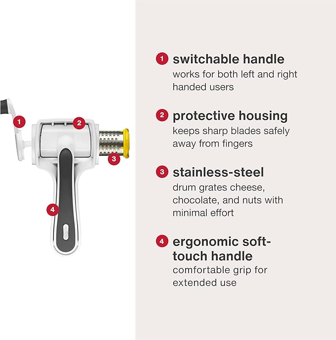 Zyliss Classic Cheese Grater - Handheld Rotary Grater with Handle - Vegetable, Chocolate, Hard Cheese & Nut Grater – White