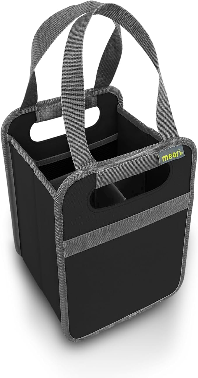 meori Foldable 4 Bottle Wine Tote Lava Black Organize Crate Glass Dividers Stylish Travel Storage Box Liquor Spirits Tastings Grocery Shopping Hostess Gift (A100813)