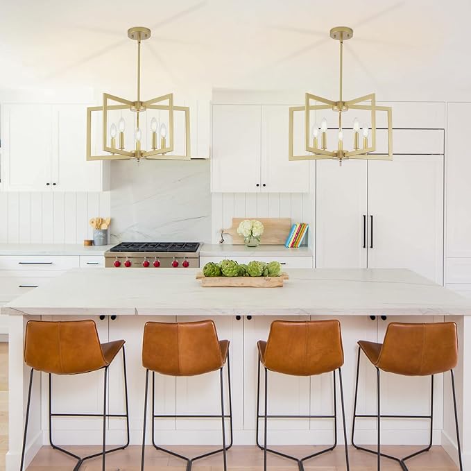 Gold Chandelier, 5-Light Dining Room Light Fixture Modern Metal Chandelier Pendant Lighting for Farmhouse Kitchen Living Room Entryway (Gold, E12 Bulbs Not Included)