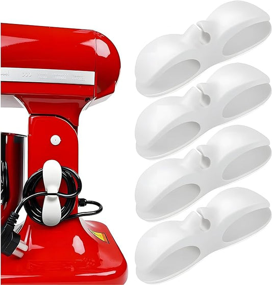 4 Pack Upgraded Cord Organizer for Kitchen Appliances with Self Adhesive Mount - Stick On Cord Organizer for Appliances, Cable Cord Holder Cord Winder for Blender, Mixer, Toaster, Air Fryer (White)