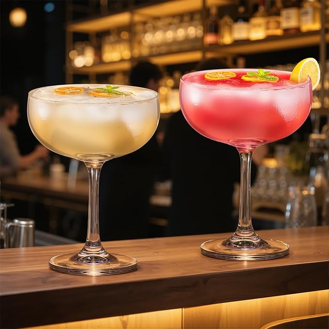 KAMMAK Coupe Glasses Set of 2, 6.7oz Crystal Cocktail Glasses, Classic Cocktail Glassware for Espresso Martini, Margarita, Manhattan, Modern Bar Drinkware for Party, Beach, Anniversary