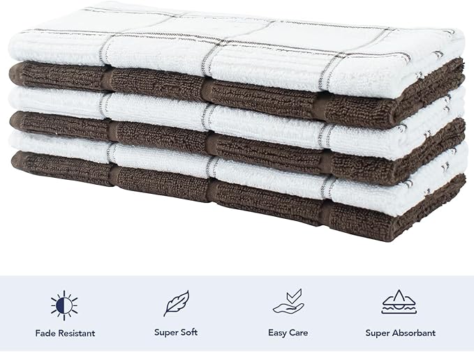 CRAFTSWORTH Kitchen Towels, 15 x 26 Inches, Pack of 6, 400 GSM, 100% Ring Spun Cotton, Beige Combo Windowpane Dish Towels Super Soft and Absorbent, Tea Towels and Bar Towels