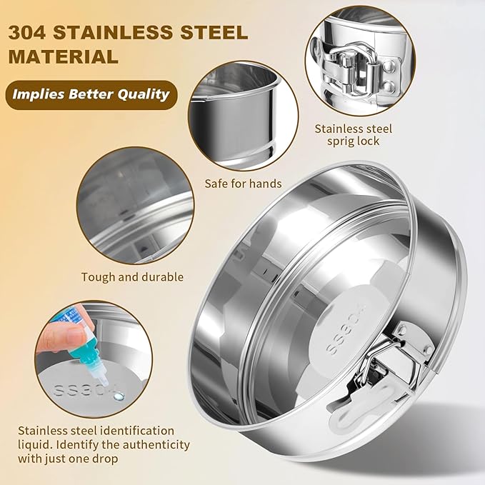 9 Inch Springform Pan - 304 Stainless Steel Nonstick Springform Cake Pan with Removable Bottom, 10 Inch Silicone Leakproof Cheesecake Pan Protector with Parchment Paper