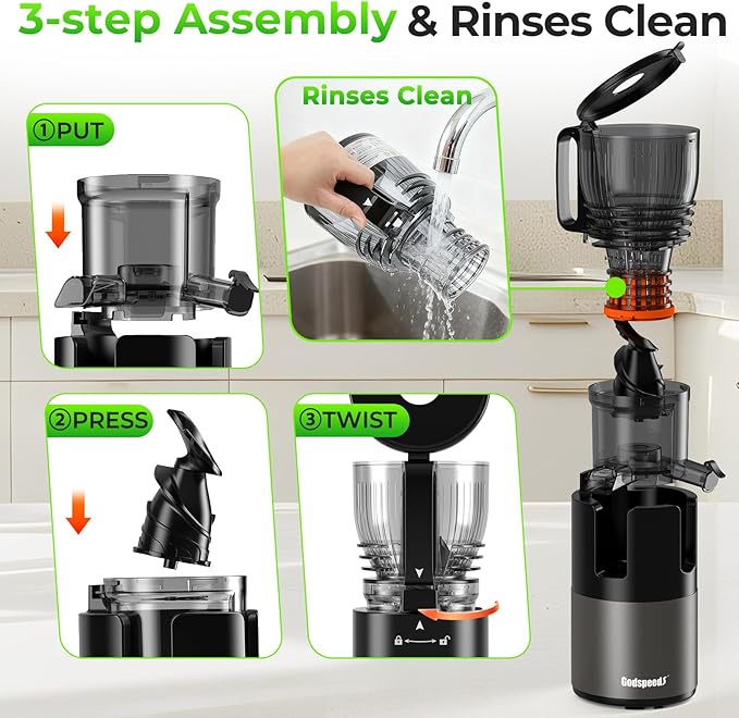 Juicer Machines, 5.8" Large Feed Chute Slow Masticating Cold Press Juicer for Whole Fruits & Vegetables, Easy to Clean & High Juice Yield