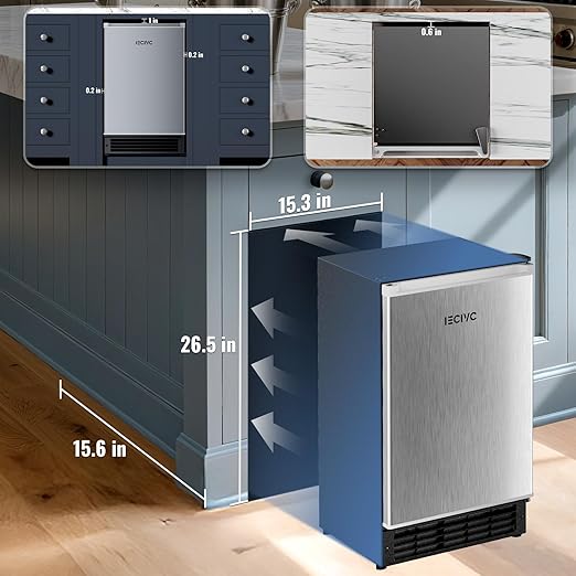 Under Counter Crescent Ice Maker Machine, 15'' W Drainless Built-in Ice Maker, 15 LBS/Day with 12 LBS Storage Bin, Perfect for Commercial Home Bar, No Drain