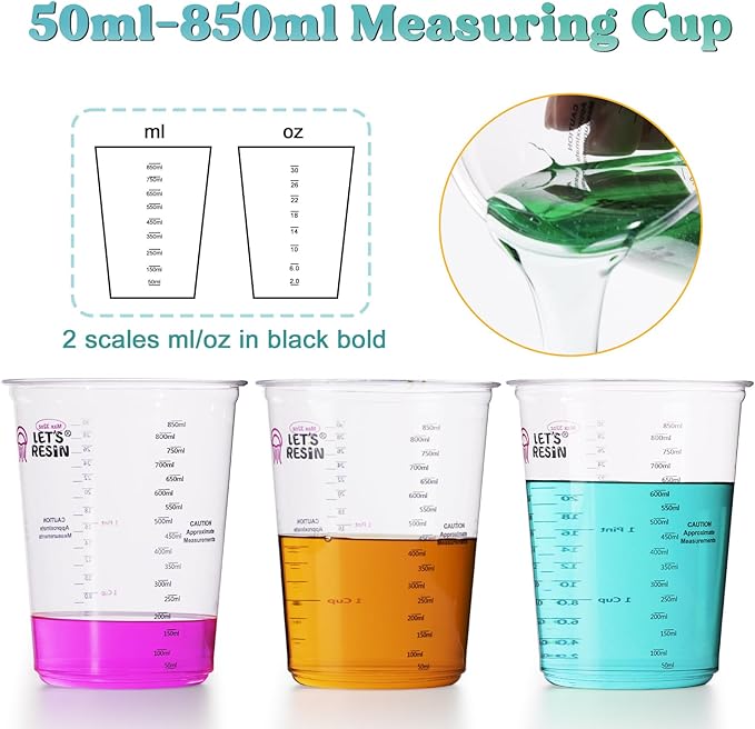 LET'S RESIN Resin Mixing Cups, 45pcs 32oz(1000ml) 2 Scales Accurate Paint Mixing Cup with Protective Gloves, Sturdy & Thick Disposable Measuring Cups for Paint, Pigments, Art, Auto Resin Mixer