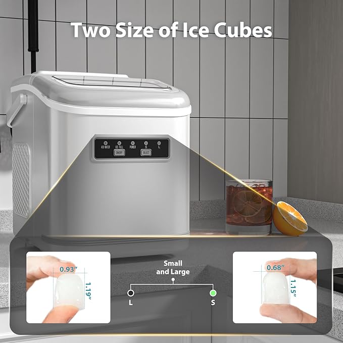 Ice Maker Machine Countertop Portable Compact Small Bullet Ice Maker with Self Cleaning,9 Cubes in 6 Mins,26lbs in 24Hrs, for Home and Kitchen(White)